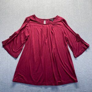 Suzanne Betro Shirt Top Women Size XL  3/4 Sleeve Relaxed,Pleated Front,Soft